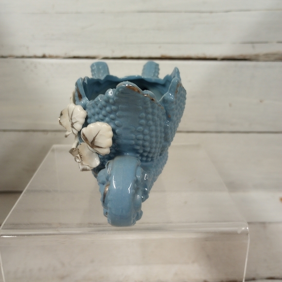 Vintage Pottery Wheelbarrow Planter Blue Silver Ceramic, Flowers, Succulents - Picture 5 of 12